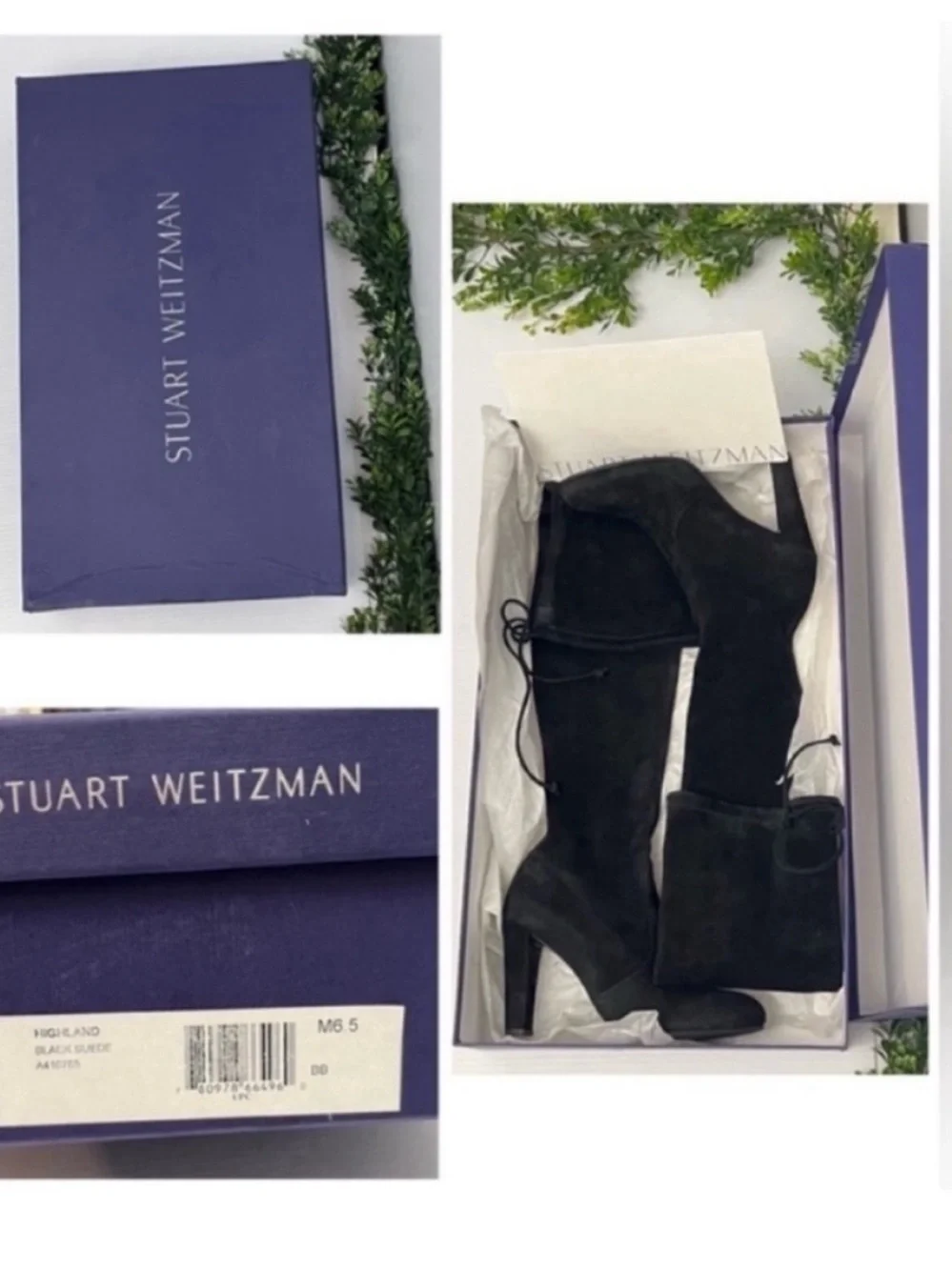 Stuart Weitzman Highland Over-the-Knee Black Suede Heeled Boots Fashion Size 6.5